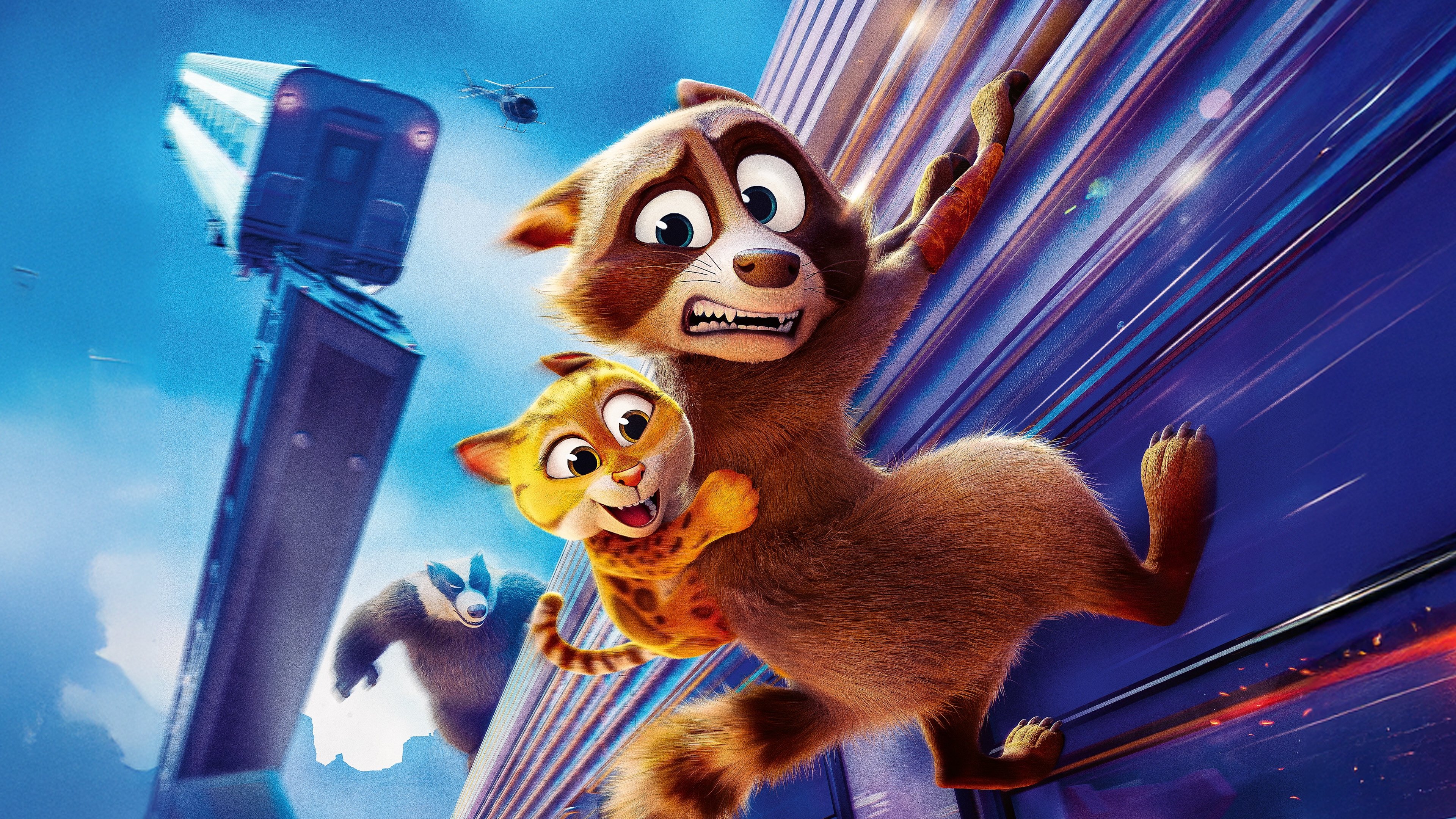 Pets on a Train Background