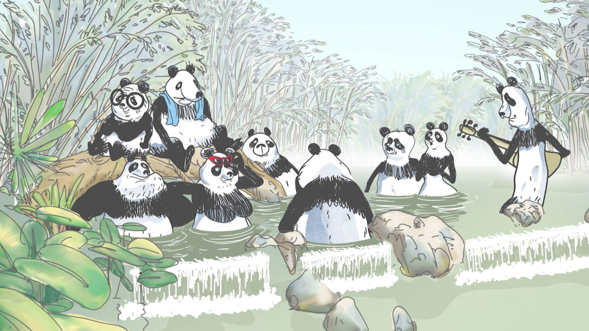 Pandas in the Mist Background