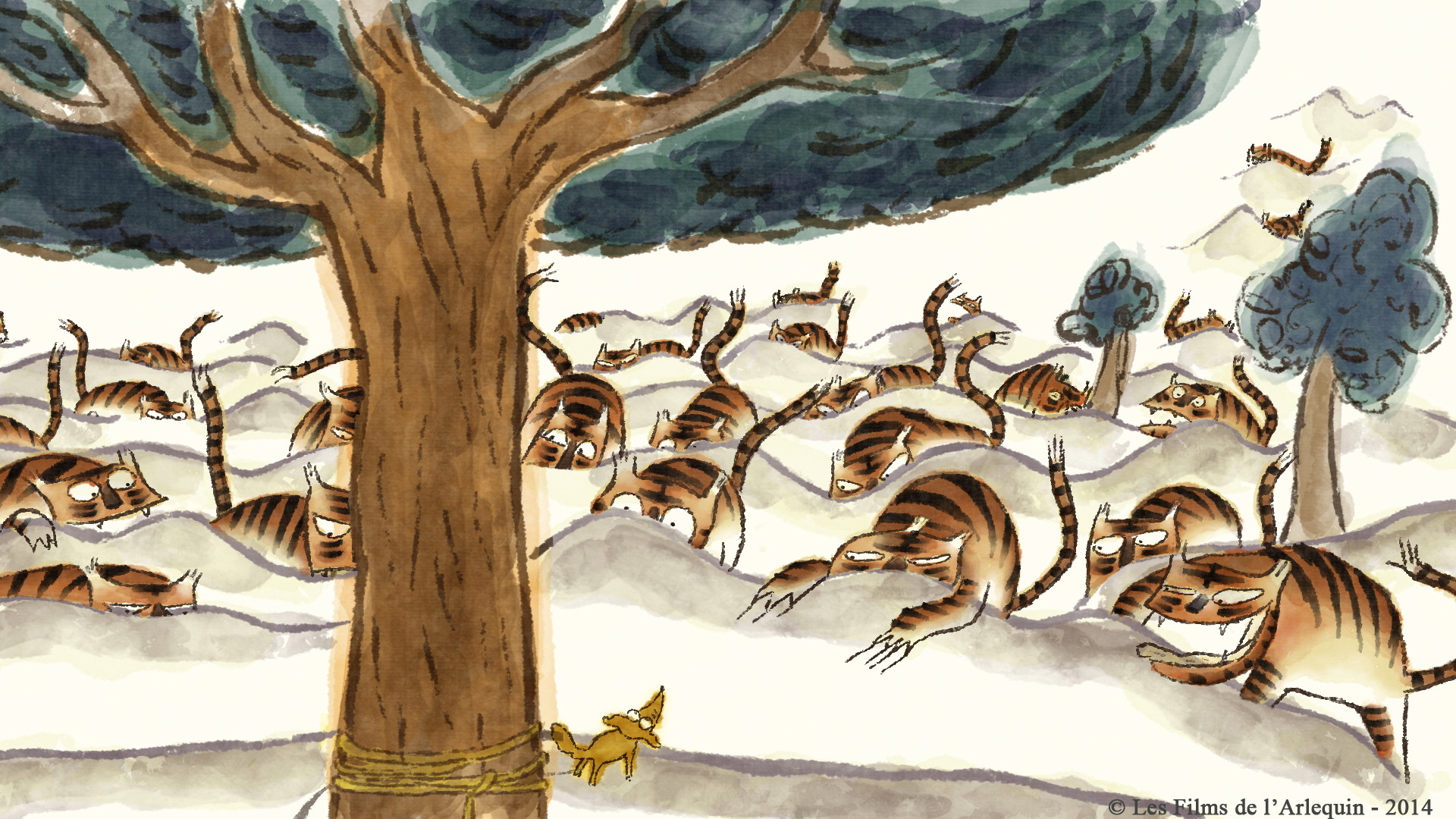 Tigers Tied Up in One Rope Background